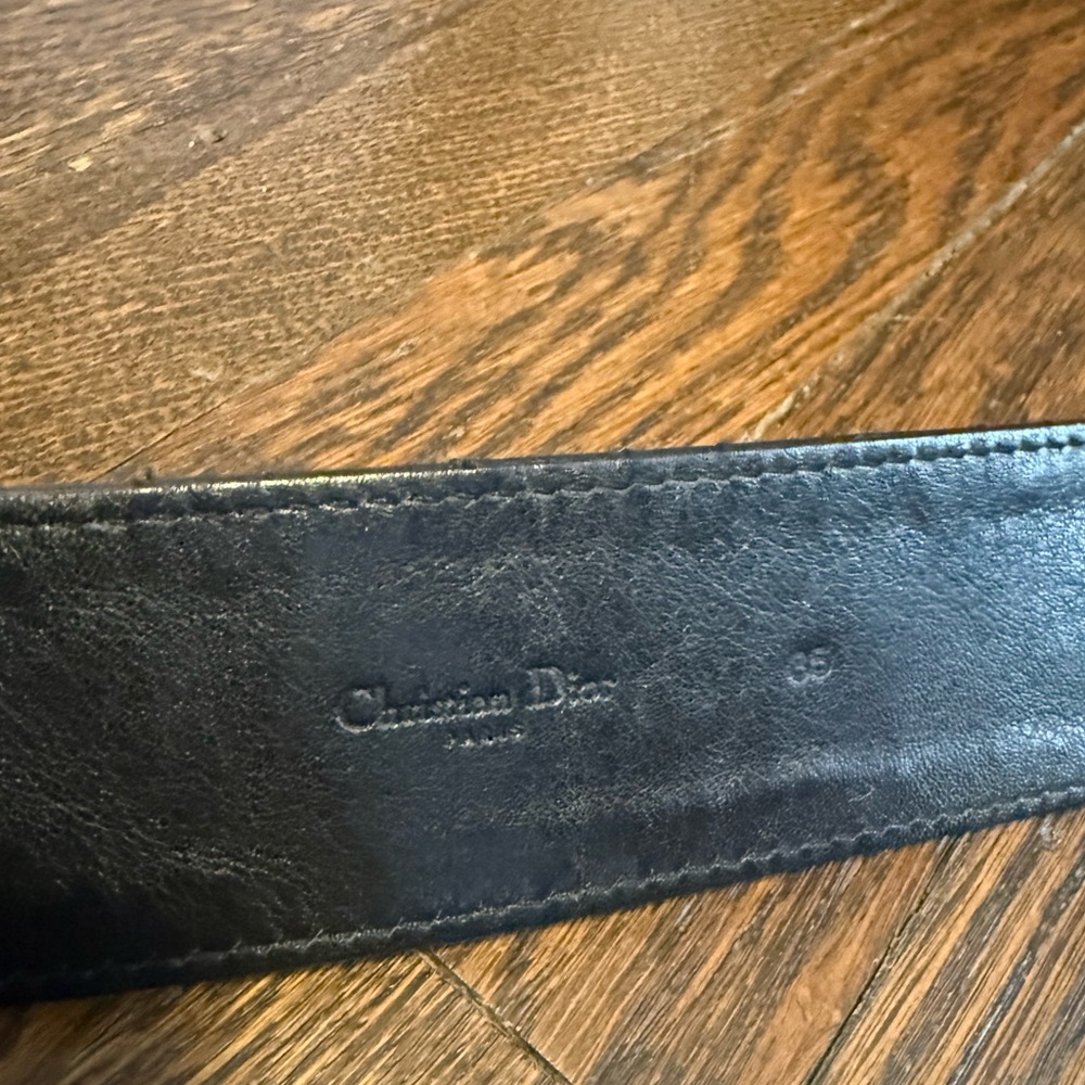 Vintage Christian Dior Leather Dior Charm Logo Belt Black Size 85 - Picture 3 of 4